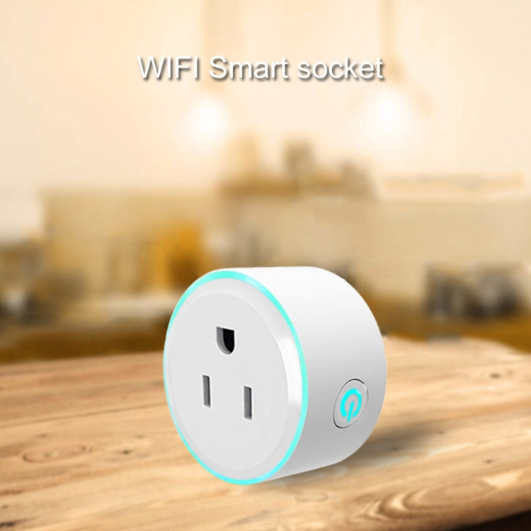 10A Forma redonda WiFi 2,4 GHz Mini enchufe Aplicación Control remoto Temporización Enchufe inteligente Funciona con Alexa y Google Home y luz de respiración colorida, CA 100-240 V, enchufe de EE. UU.