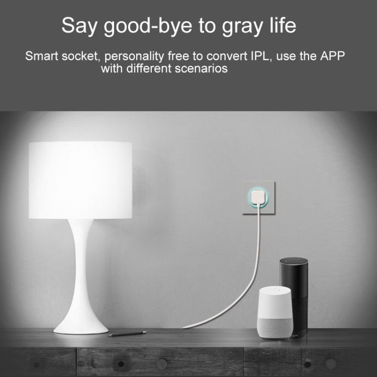 10A Forma redonda WiFi 2,4 GHz Mini enchufe Aplicación Control remoto Temporización Enchufe inteligente Funciona con Alexa y Google Home y luz de respiración colorida, CA 100-240 V, enchufe de EE. UU.