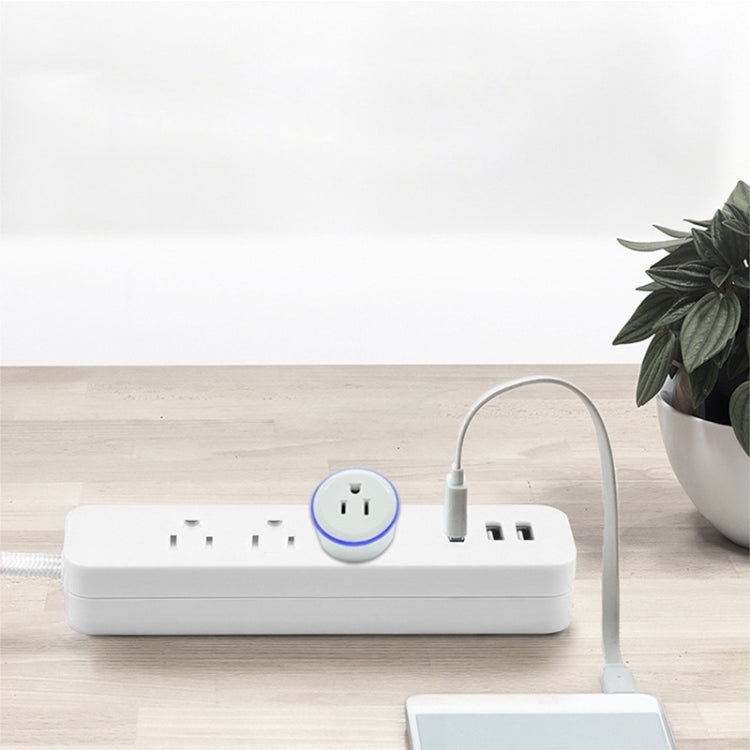 10A Forma redonda WiFi 2,4 GHz Mini enchufe Aplicación Control remoto Temporización Enchufe inteligente Funciona con Alexa y Google Home y luz de respiración colorida, CA 100-240 V, enchufe de EE. UU.