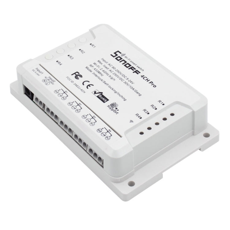 Sonoff 4CH Pro 433MHz Control Remoto + Interruptor Temporizador Inteligente WiFi, Interlock/Autobloqueo, 3 Modos de Trabajo, Compatible con Alexa y Google Home, Compatible con iOS y Android, 4CH Pro