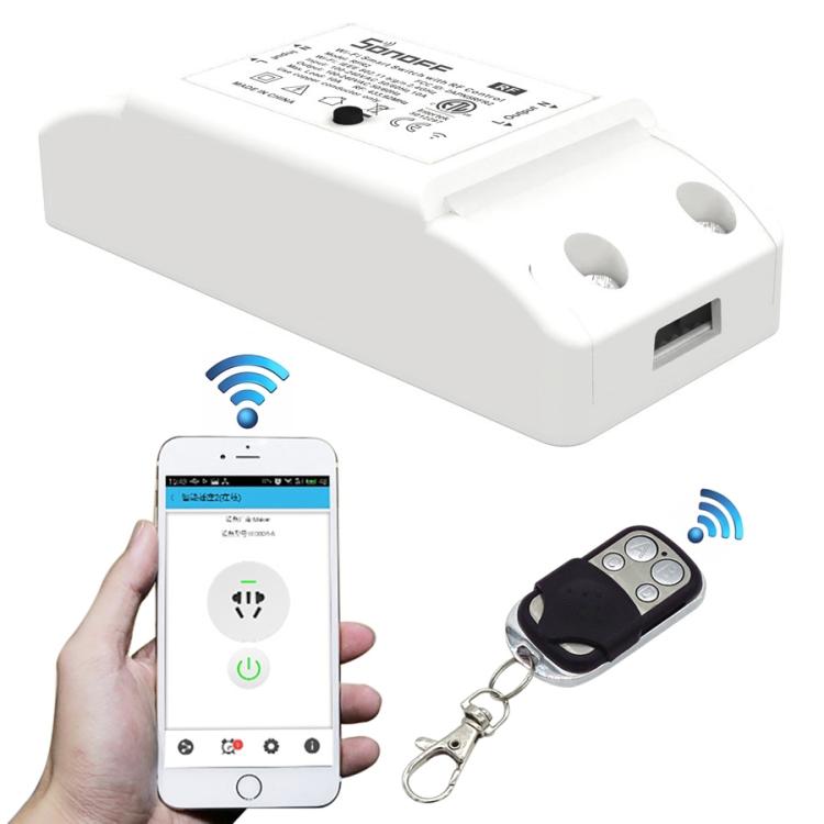 Sonoff 433MHz DIY WiFi Módulo de temporizador de control remoto inalámbrico inteligente Interruptor de encendido con control remoto de 4 teclas para hogar inteligente, compatible con iOS y Android, 433MHz with Remote Control