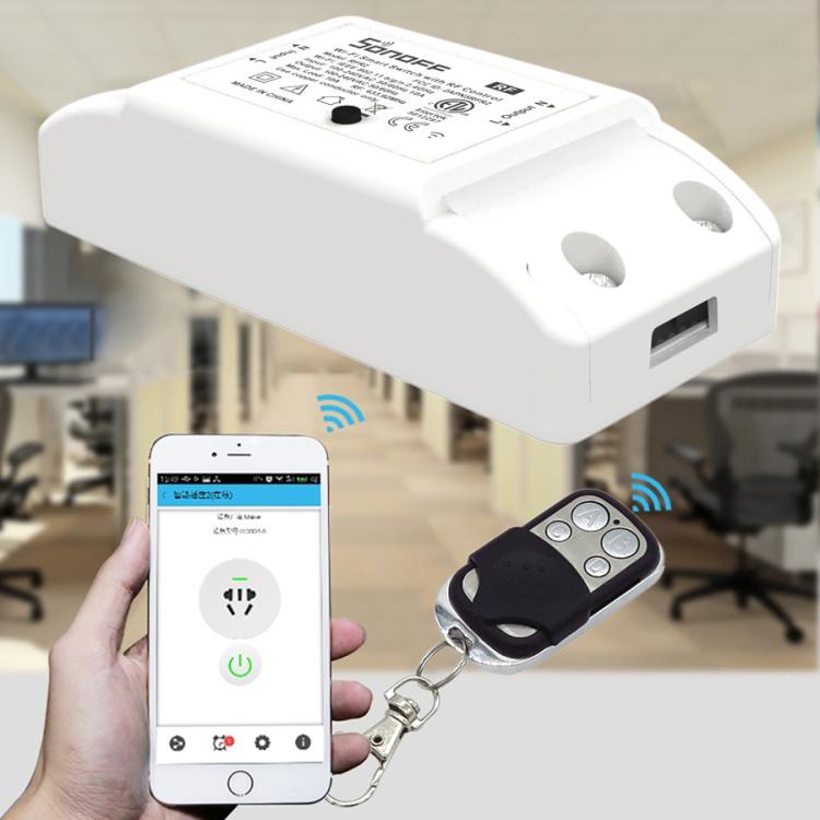 Sonoff 433MHz DIY WiFi Módulo de temporizador de control remoto inalámbrico inteligente Interruptor de encendido con control remoto de 4 teclas para hogar inteligente, compatible con iOS y Android, 433MHz with Remote Control