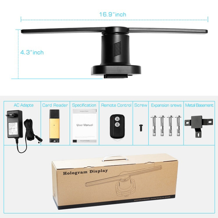 Ventilador holográfico con pantalla holográfica de 224 LED con control remoto, compatible con tarjeta Micro SD de 4GB, CA 100-240V, 450 x 224 Pixels