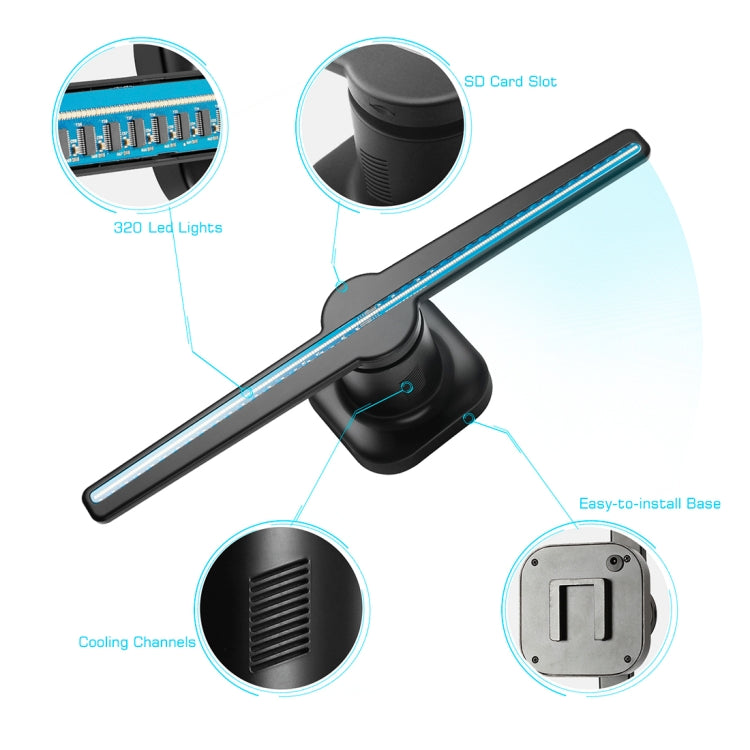 Ventilador holográfico con pantalla holográfica de 224 LED con control remoto, compatible con tarjeta Micro SD de 4GB, CA 100-240V, 450 x 224 Pixels