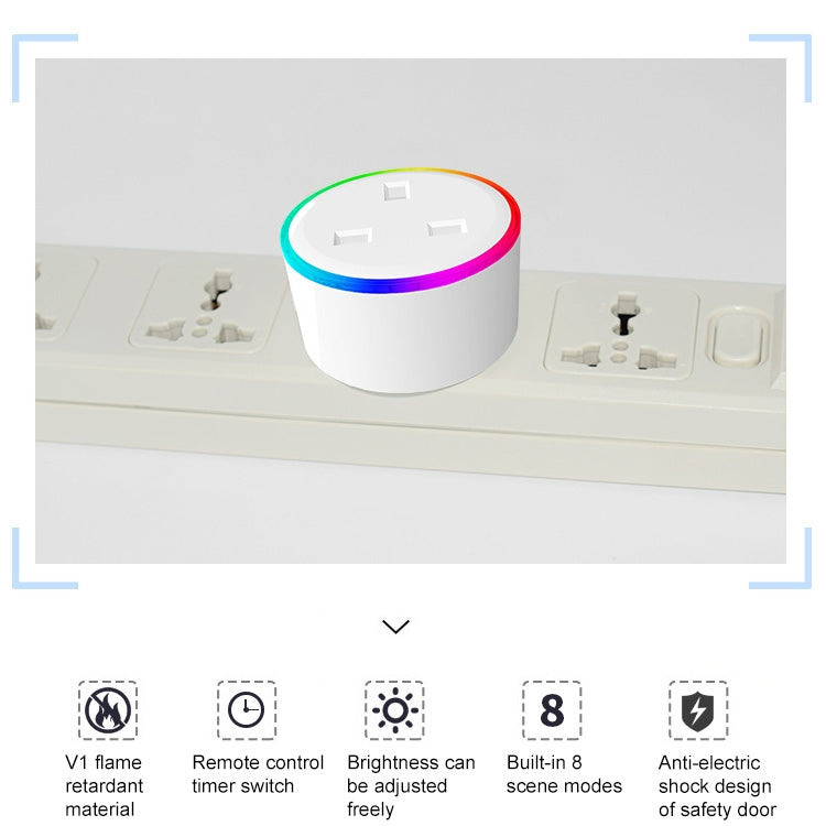 El enchufe inteligente con control remoto WiFi con luz de escena RGB de 10 A funciona con Alexa y Google Home, CA 220-240 V, enchufe para Reino Unido, XS-SSC03