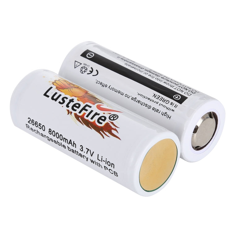 LusteFire 2 PCS 8000mAh 3.7V 26650 Batería recargable de litio con PCB, 26650 8000mAh