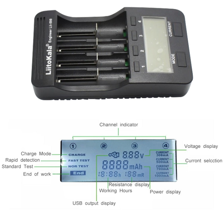 LiitoKala lii-500 Cargador de batería de litio para Li-ion IMR 18650, 26650, 16340, 14500, 10440, 18500, enchufe de la UE