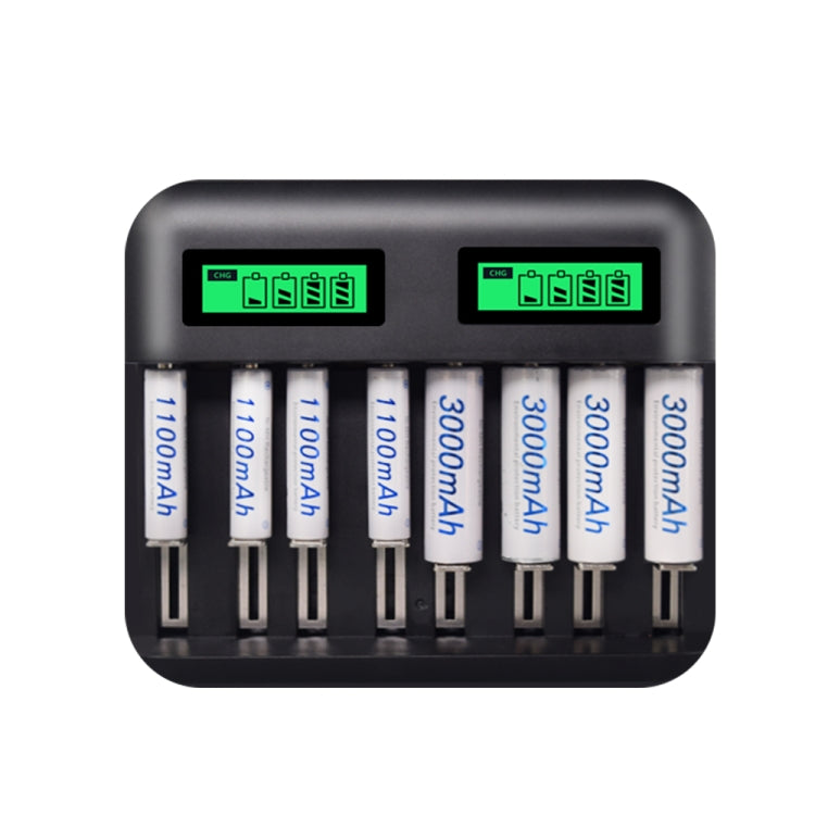 Cargador de batería de 5V 2A USB con 8 ranuras para pilas AA, AAA y C/D, con pantalla LCD