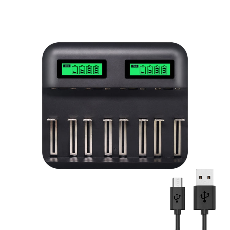 Cargador de batería de 5V 2A USB con 8 ranuras para pilas AA, AAA y C/D, con pantalla LCD
