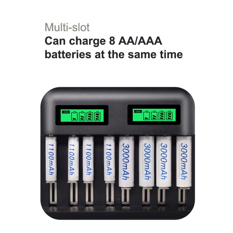 Cargador de batería de 5V 2A USB con 8 ranuras para pilas AA, AAA y C/D, con pantalla LCD
