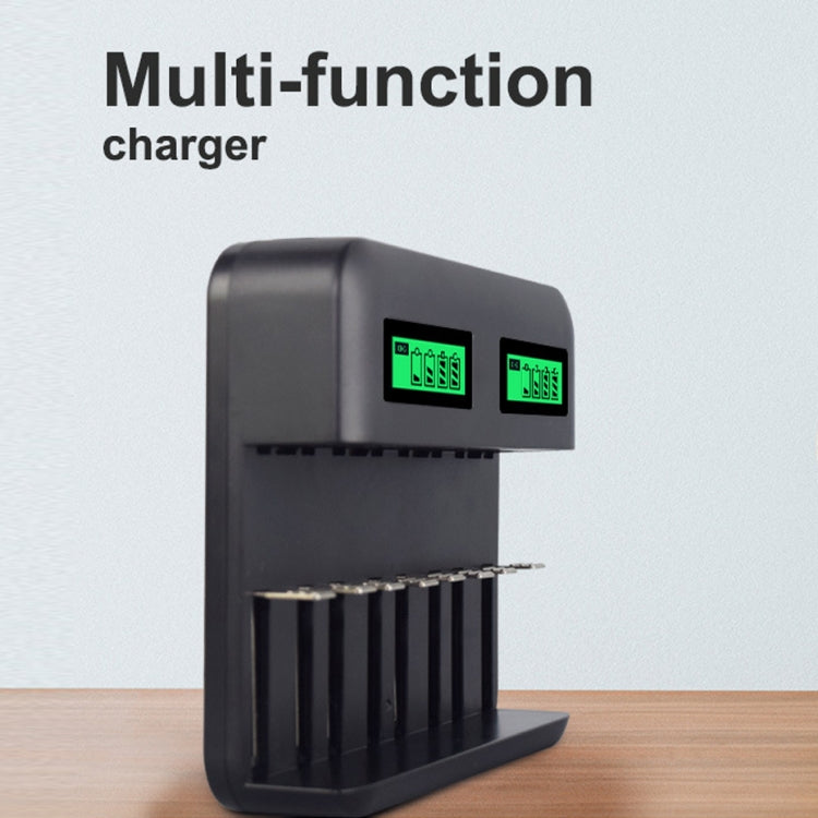 Cargador de batería de 5V 2A USB con 8 ranuras para pilas AA, AAA y C/D, con pantalla LCD