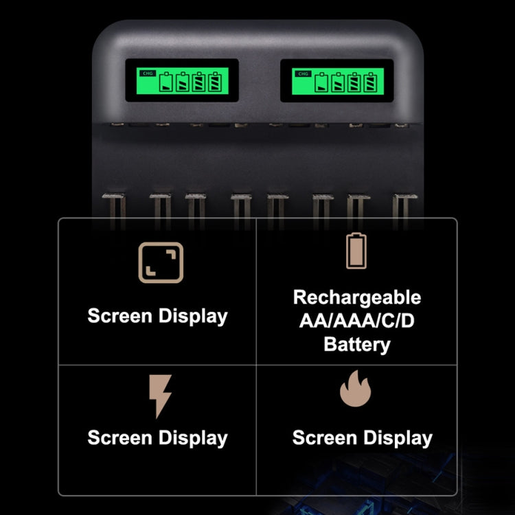 Cargador de batería de 5V 2A USB con 8 ranuras para pilas AA, AAA y C/D, con pantalla LCD