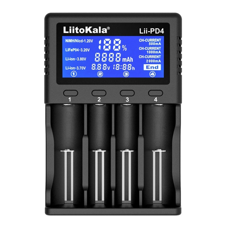 LiitoKala Lii-PD4 Cargador de batería de níquel-hidrógeno para Li-ion / IMR LiFePO4 26650,21700,20700, 18650, 18490, 18350, 17670, 17500, 16340(RCR123), 14500, 10440