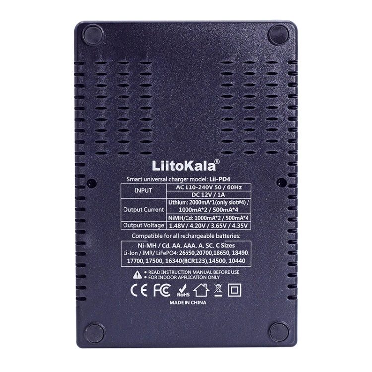 LiitoKala Lii-PD4 Cargador de batería de níquel-hidrógeno para Li-ion / IMR LiFePO4 26650,21700,20700, 18650, 18490, 18350, 17670, 17500, 16340(RCR123), 14500, 10440