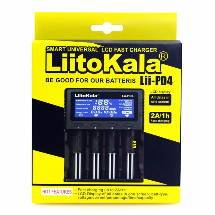 LiitoKala Lii-PD4 Cargador de batería de níquel-hidrógeno para Li-ion / IMR LiFePO4 26650,21700,20700, 18650, 18490, 18350, 17670, 17500, 16340(RCR123), 14500, 10440
