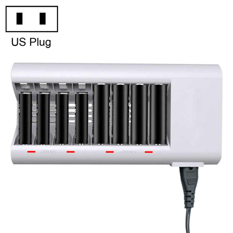 Cargador de batería de 8 ranuras 100-240V para pilas AA y AAA, enchufe de EE. UU.