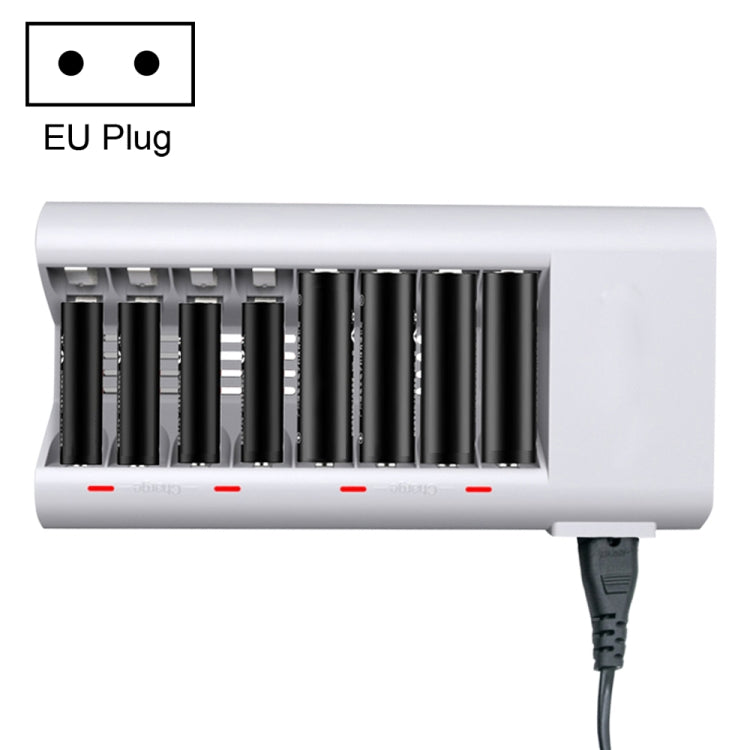 Cargador de batería de 8 ranuras 100-240V para pilas AA y AAA, enchufe UE