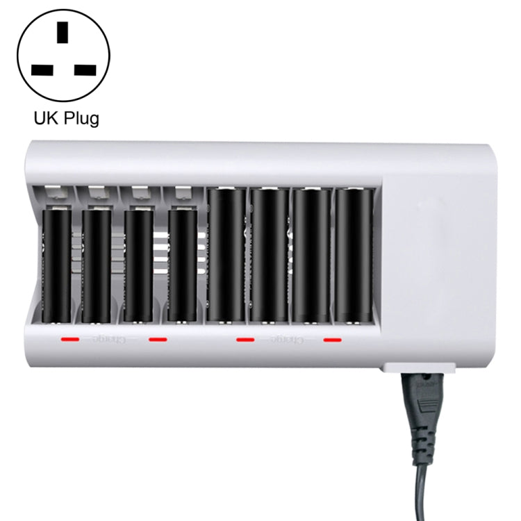 Cargador de batería de 8 ranuras de 100-240 V para pilas AA y AAA, enchufe para Reino Unido