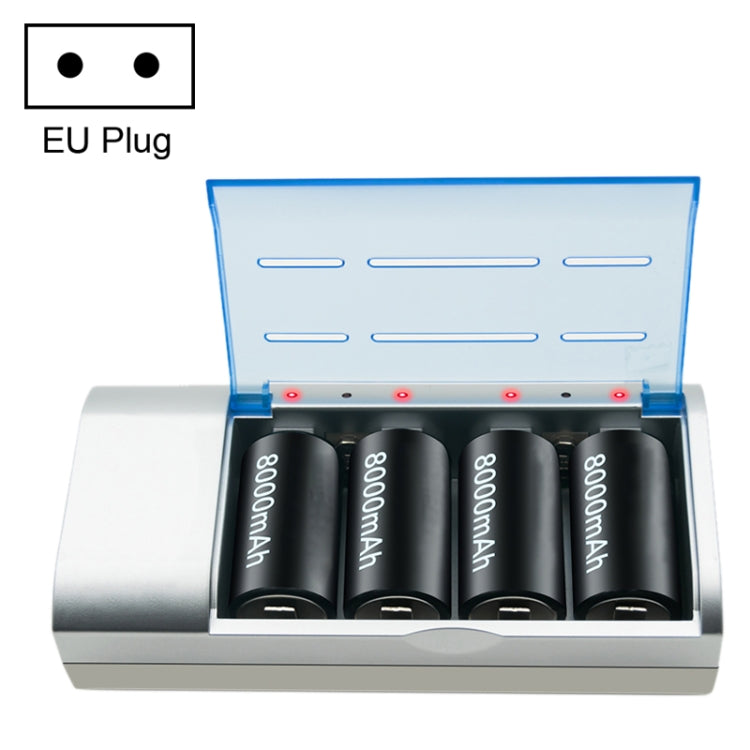 Cargador de batería de 4 ranuras CA 100-240V para baterías de tamaño AA, AAA y C/D, enchufe de la UE