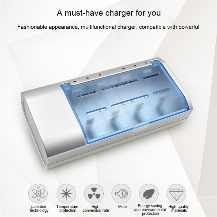 Cargador de batería de 4 ranuras CA 100-240V para baterías de tamaño AA, AAA y C/D, enchufe de la UE