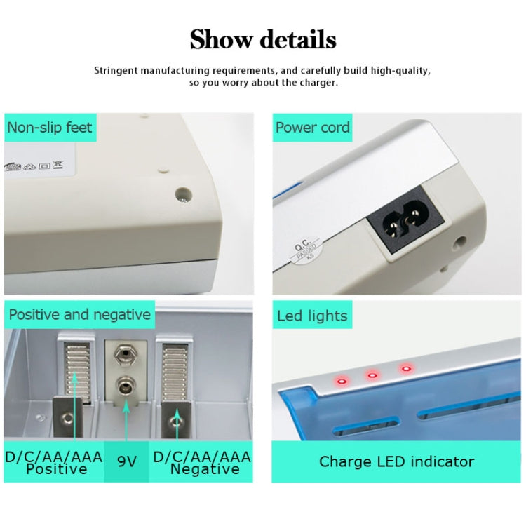 Cargador de batería de 4 ranuras CA 100-240V para baterías de tamaño AA, AAA y C/D, enchufe AU