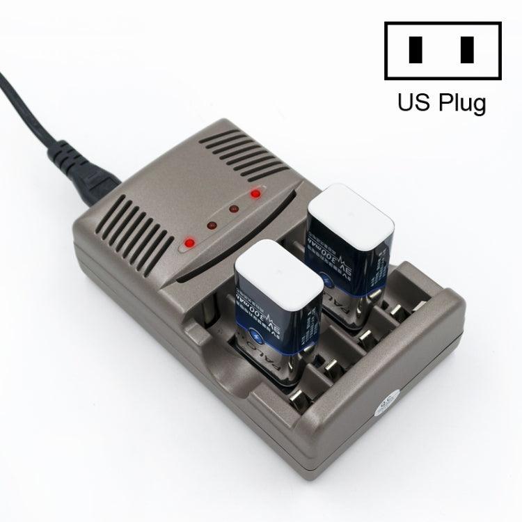 Cargador de batería de 4 ranuras DC 100-240V para pilas AA, AAA y 9V Ni-MH, enchufe de EE. UU.