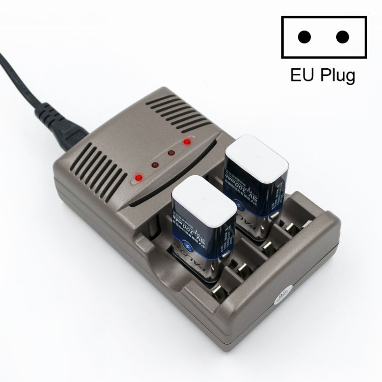Cargador de batería de 4 ranuras CA 100-240V para pilas AA, AAA y 9V Ni-MH, enchufe de la UE