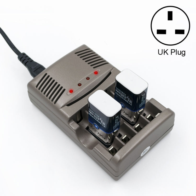 Cargador de batería de 4 ranuras CA 100-240 V para pilas AA, AAA y Ni-MH de 9 V, enchufe para Reino Unido