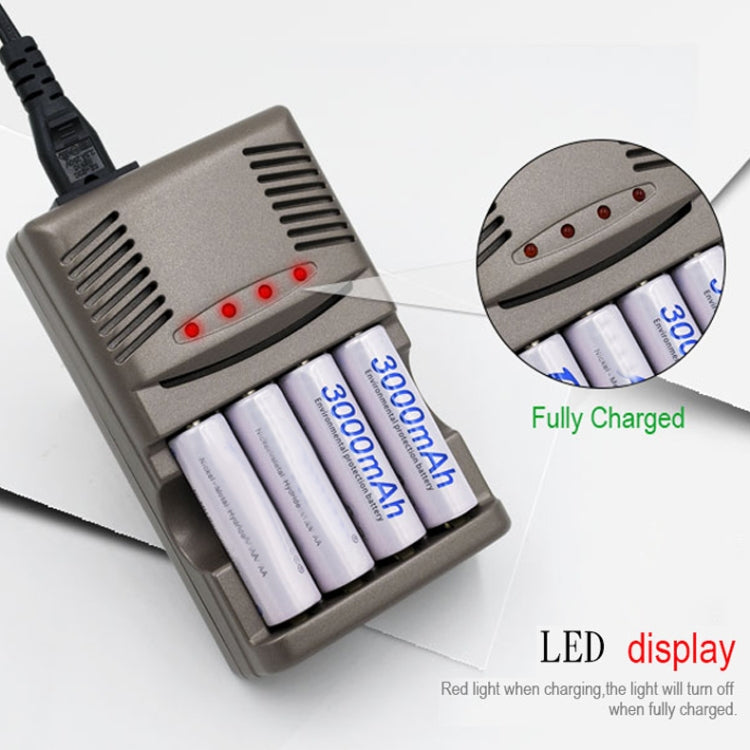 Cargador de batería de 4 ranuras DC 100-240V para pilas AA, AAA y 9V Ni-MH, enchufe de EE. UU.