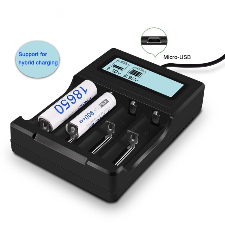 Cargador de batería micro USB de 4 ranuras para batería de iones de litio de 3,7 V, con pantalla LCD