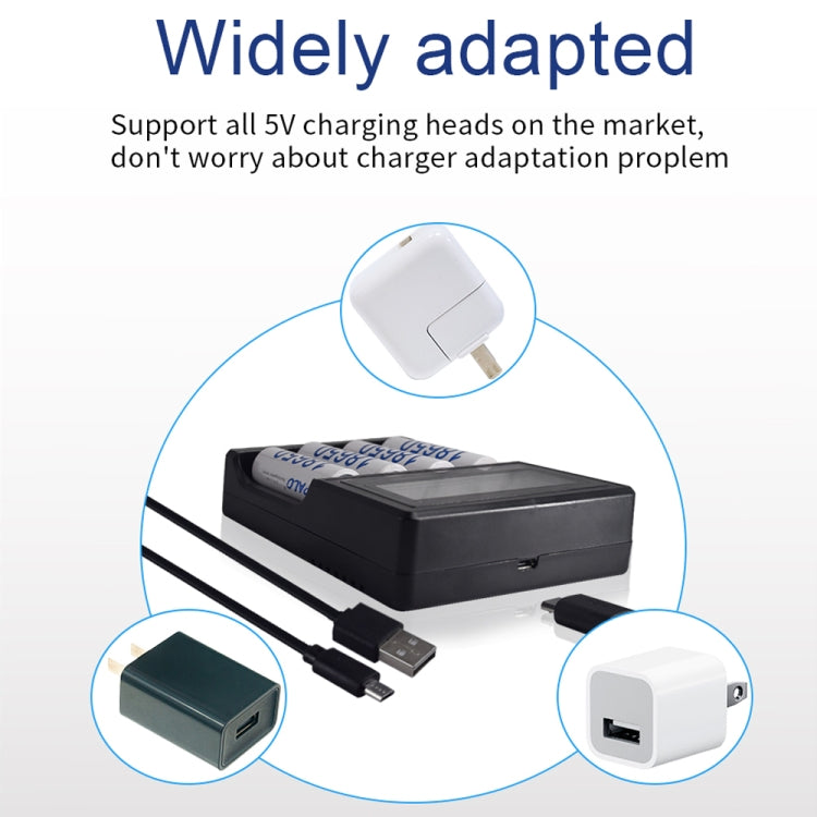 Cargador de batería micro USB de 4 ranuras para batería de iones de litio de 3,7 V, con pantalla LCD