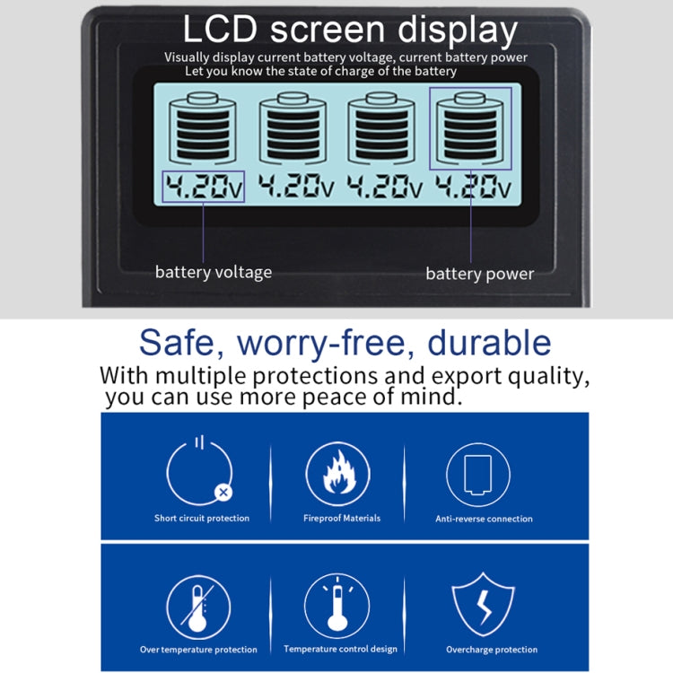 Cargador de batería micro USB de 4 ranuras para batería de iones de litio de 3,7 V, con pantalla LCD