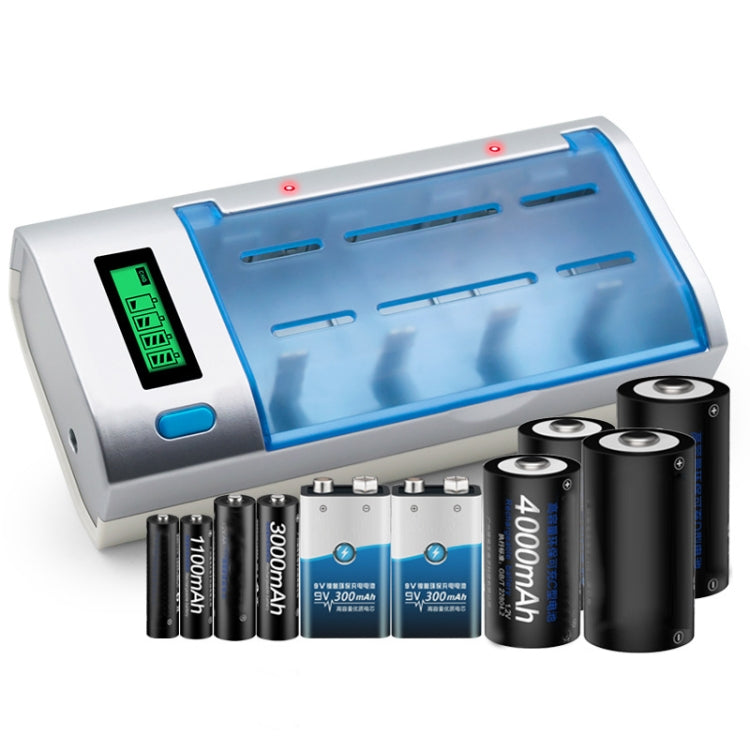 Cargador de batería de 4 ranuras CA 100-240V para baterías de tamaño AA, AAA y C/D, con pantalla LCD, enchufe de EE. UU.