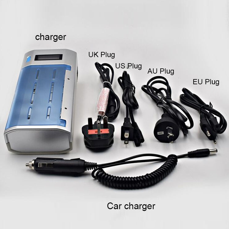 Cargador de batería de 4 ranuras CA 100-240V para baterías de tamaño AA, AAA y C/D, con pantalla LCD, enchufe de EE. UU.