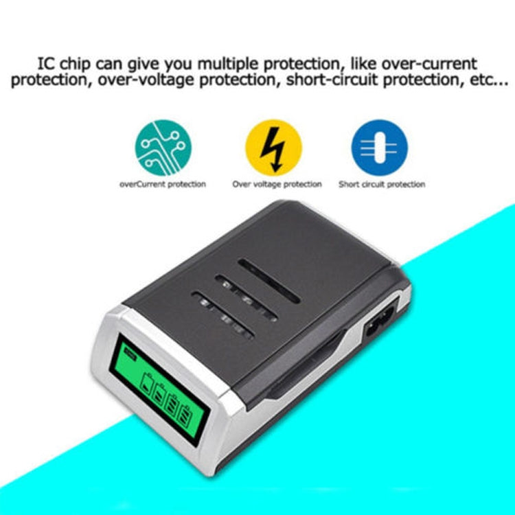 Cargador de batería de 4 ranuras CA 100-240V para pilas AA y AAA, con pantalla LCD, enchufe UE