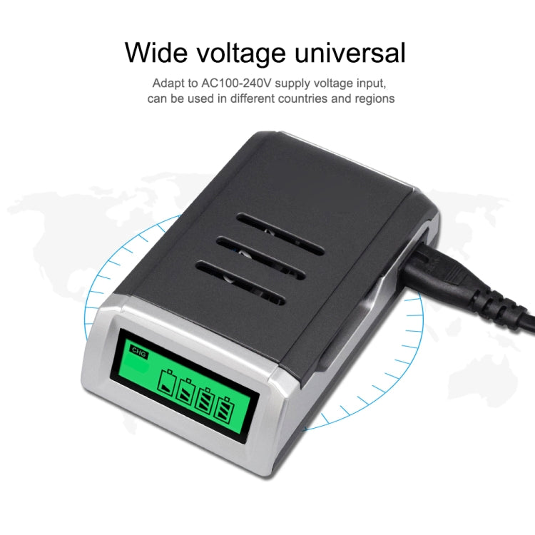 Cargador de batería de 4 ranuras CA 100-240V para pilas AA y AAA, con pantalla LCD, enchufe UE