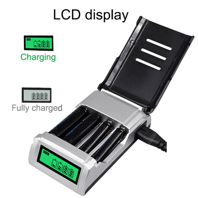 Cargador de batería de 4 ranuras CA 100-240V para pilas AA y AAA, con pantalla LCD, enchufe británico