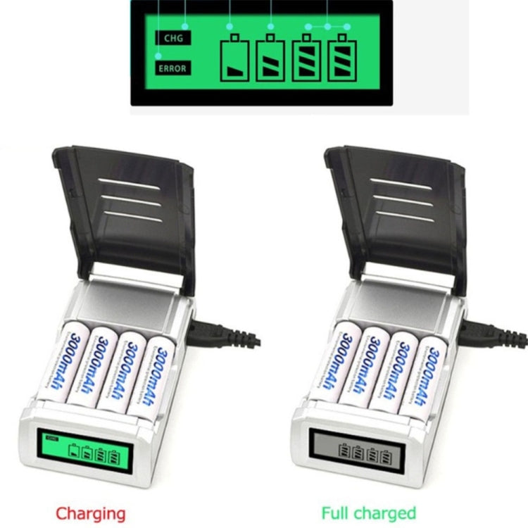 Cargador de batería de 4 ranuras CA 100-240V para pilas AA y AAA, con pantalla LCD, enchufe AU
