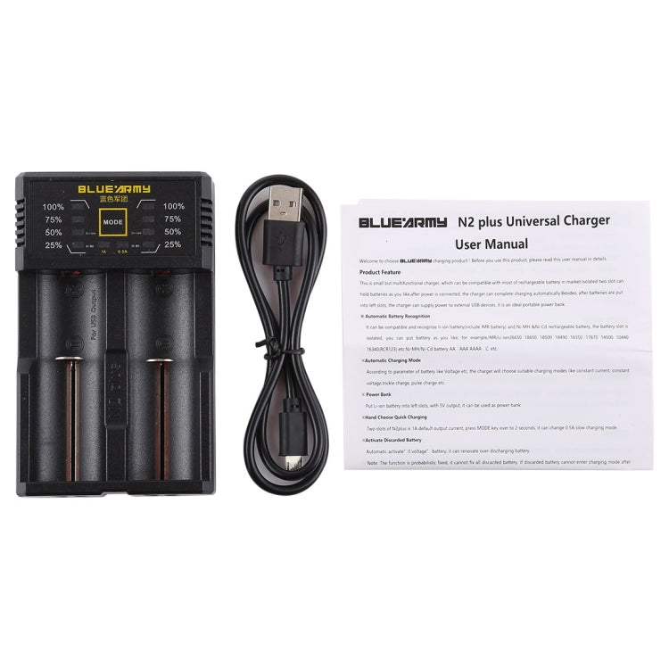 Cargador de batería inteligente N2 PLUS Micro USB con luz indicadora para batería IMR/Li-on 26650, 18650,18500, 14500, 16340(RCR123) o batería AA, AAA, AAAA, C Ni-MH/Ni-Cd