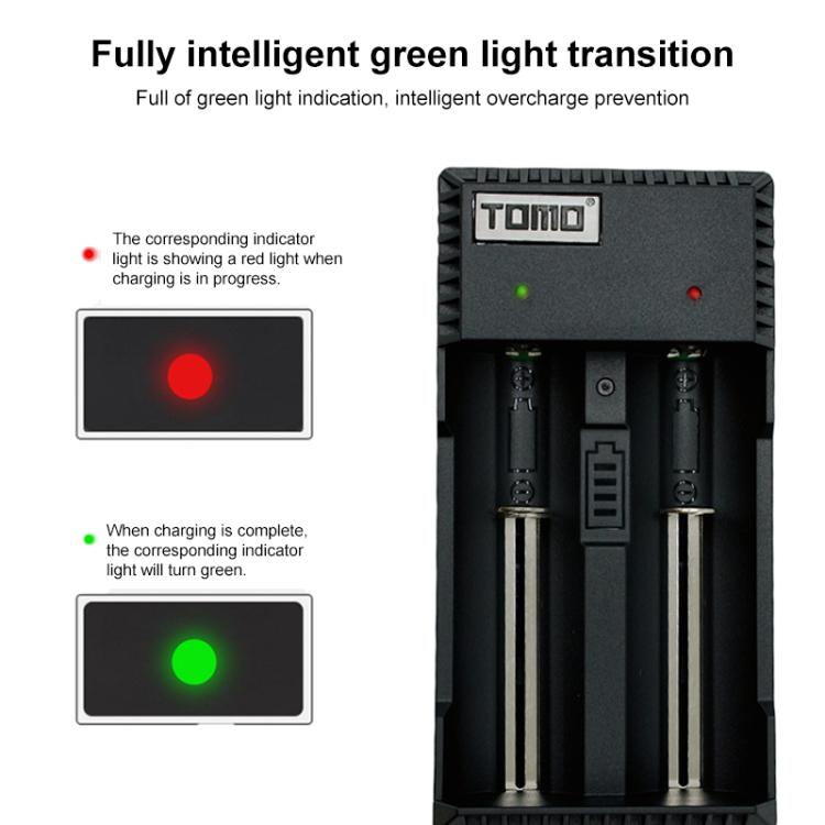 TOMO V6-2 Cargador de batería inteligente USB con luz indicadora para batería de iones de litio 18650/18500/17650/16340/14500/10500/batería AA/AAA, TOMO V6-2