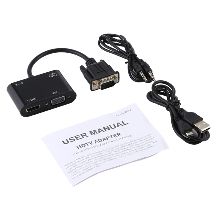 Convertidor adaptador HDTV 2 en 1 VGA a HDMI + VGA de 15 pines con audio