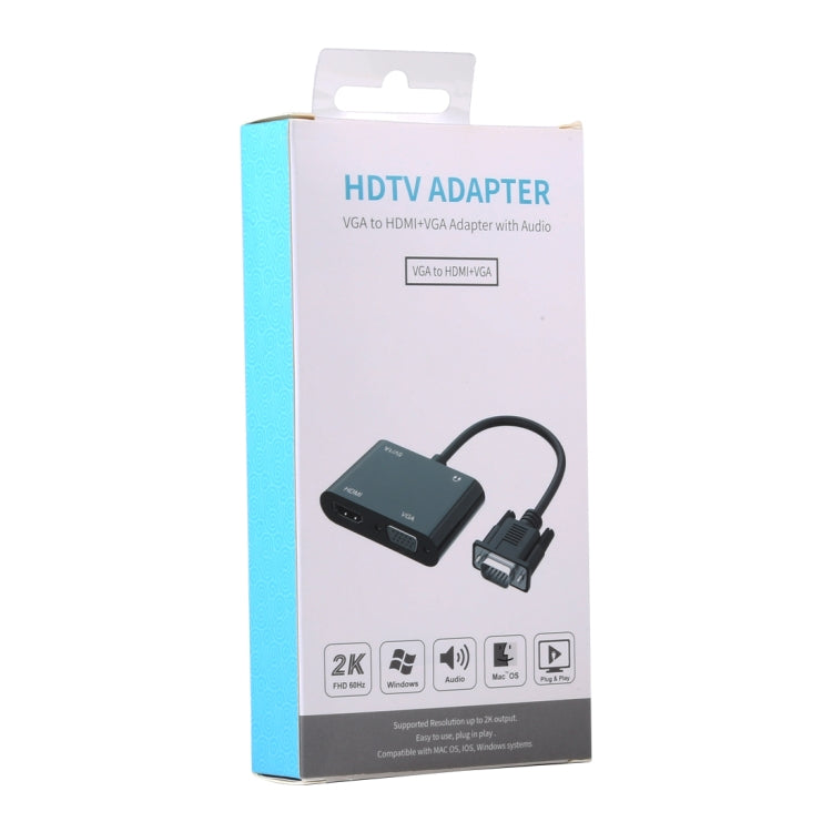 Convertidor adaptador HDTV 2 en 1 VGA a HDMI + VGA de 15 pines con audio