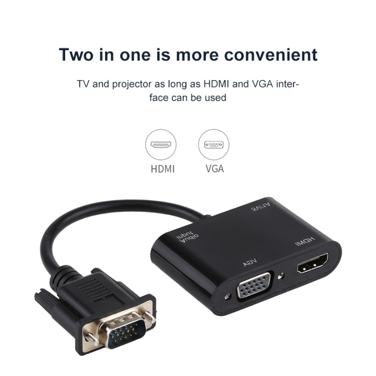 Convertidor adaptador HDTV 2 en 1 VGA a HDMI + VGA de 15 pines con audio
