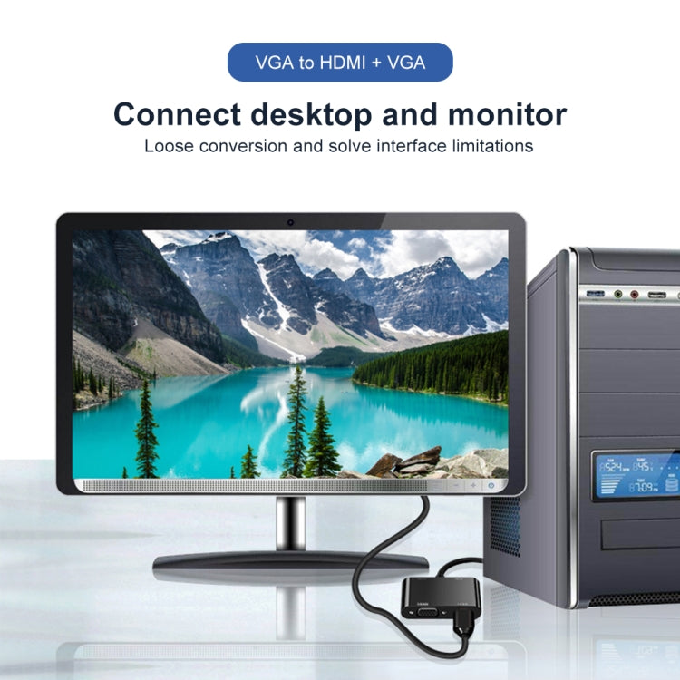 Convertidor adaptador HDTV 2 en 1 VGA a HDMI + VGA de 15 pines con audio