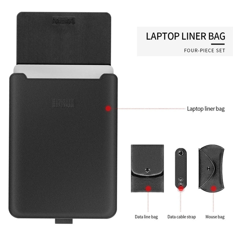 Bolsa universal 4 en 1 impermeable de piel sintética para portátil con asa, soporte y portalápices + 2 enrolladores + bolsa para ratón + juego de bolsa cargador para portátiles de 17 pulgadas, 17 inch