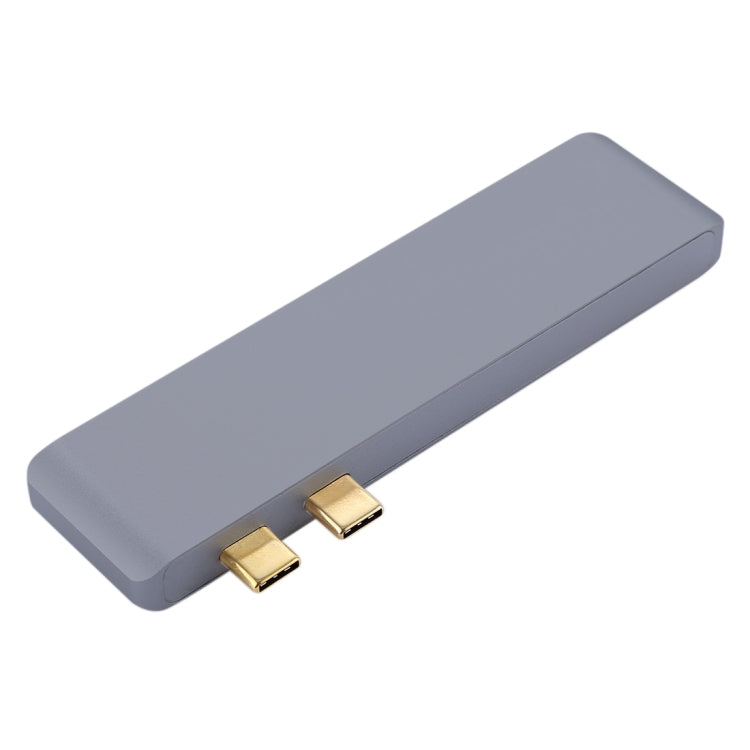 Adaptador HUB USB-C / Type-C dual de velocidad de transferencia de 5 Gbps de aleación de aluminio multifunción 6 en 1 con 2 puertos USB 3.0 y 2 puertos USB-C / Type-C y ranura para tarjeta SD y ranura para tarjeta TF para Macbook 2015/2016 /2017       ...