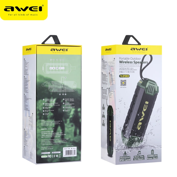 Wei Y280 IPX4 Altavoz Bluetooth Power Bank con graves mejorados, micrófono incorporado, compatible con tarjeta FM/USB/TF/AUX, Y280
