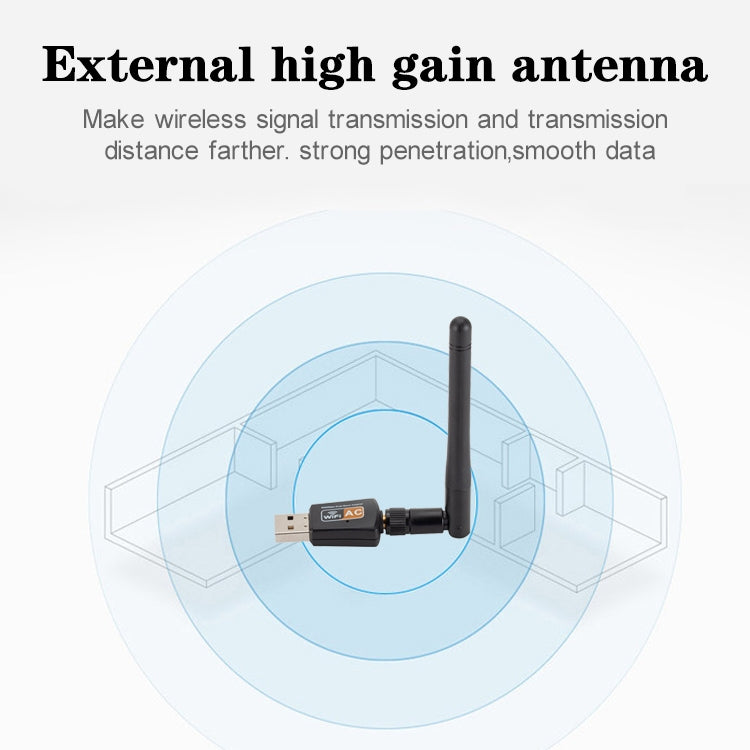 Adaptador USB WIFI de banda dual de CA de 600 Mbps, 2,4 GHz + 5 Hz con antena