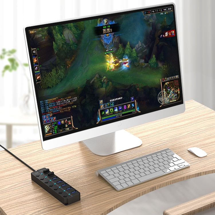 Expansión de concentrador múltiple de alta velocidad USB 3.0 de 7 puertos con interruptor para PC y computadora portátil, Hub Expansion