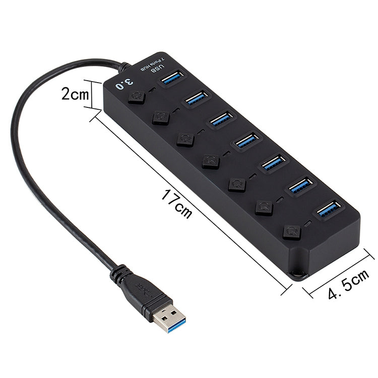 Expansión de concentrador múltiple de alta velocidad USB 3.0 de 7 puertos con interruptor para PC y computadora portátil, Hub Expansion